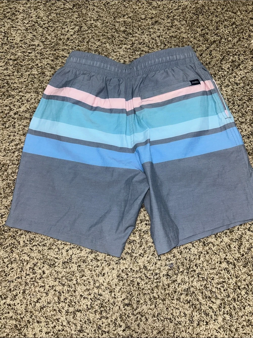 chubbies Navy Swim Shorts with Blue and Pink Stripes
